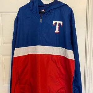 NWT Mens Texas Rangers Blue & Red Windbreaker Jacket
